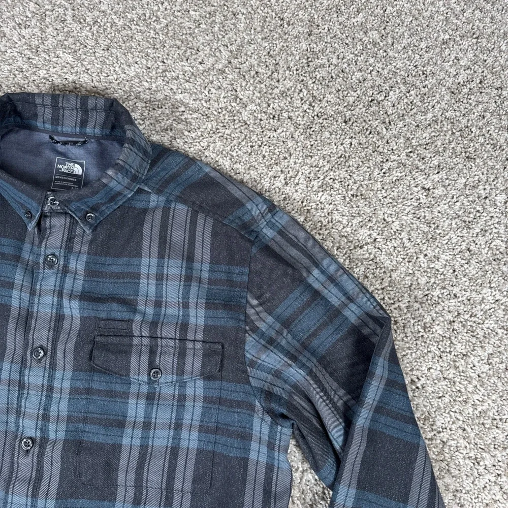 The North Face Shirt‎ Mens Large Blue Grey Plaid Button Down Long Sleeve